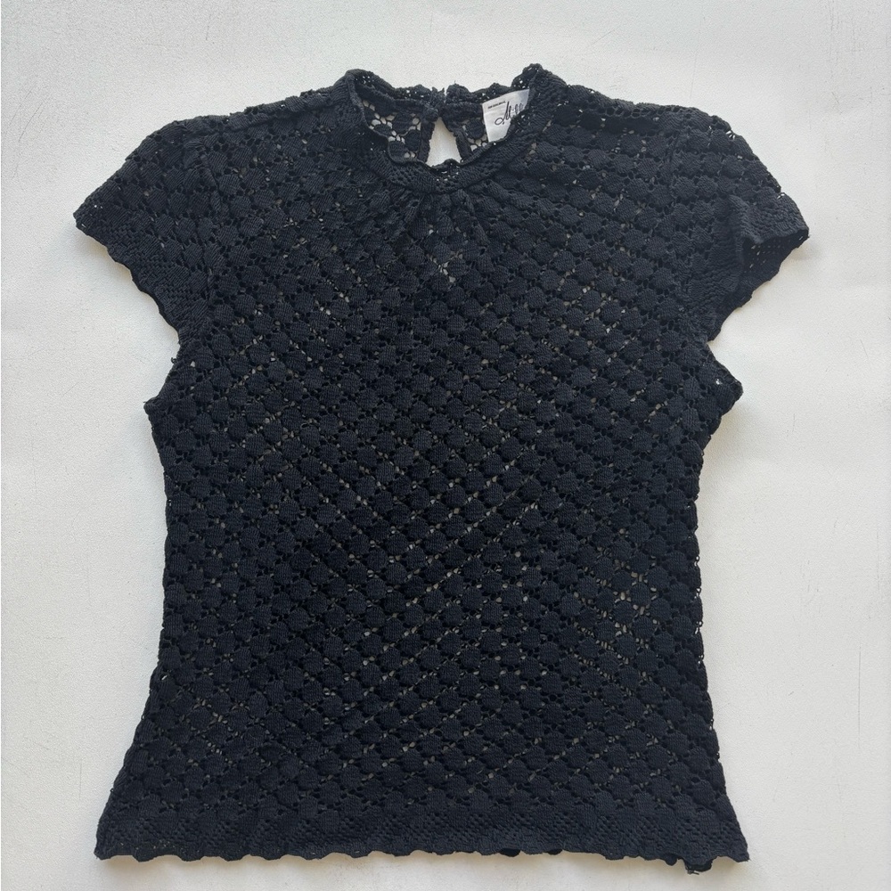 Milly of New York cap sleeve black Eyelit top size 2